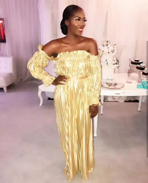 Tiwa Savage Dazzles In Gold Dress Photos
